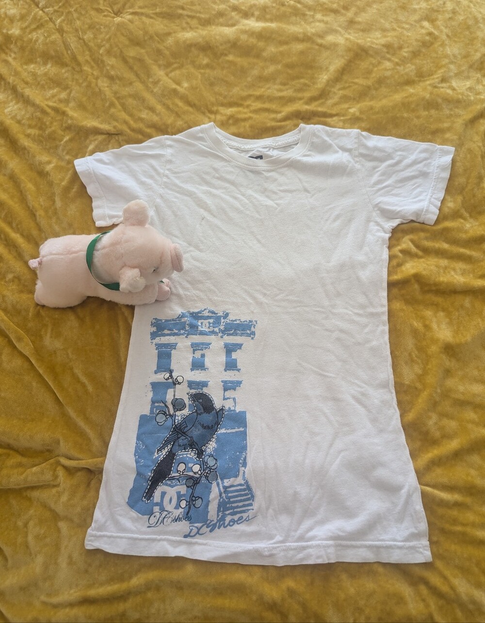 Vintage 2000s DC Shoes Skate White Tshirt Medium M 100% Cotton Blue Bird